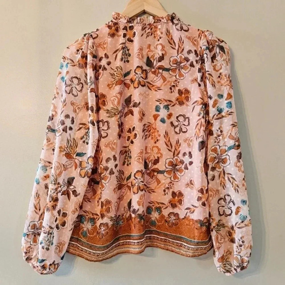 Joie Peach Floral Bohemian Peasant Chiffon Swiss Dot Ruffle Top Tie Blouse XS. - Picture 12 of 16
